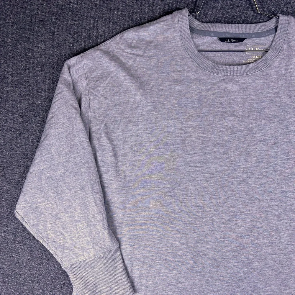 LL Bean Sweater Womens Medium Gray Heathered Dolman Lightweight Pullover Stretch